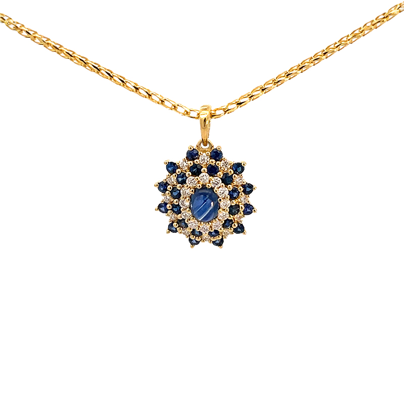 18K Gold Pendant Set in Sapphire and Diamonds - Oval